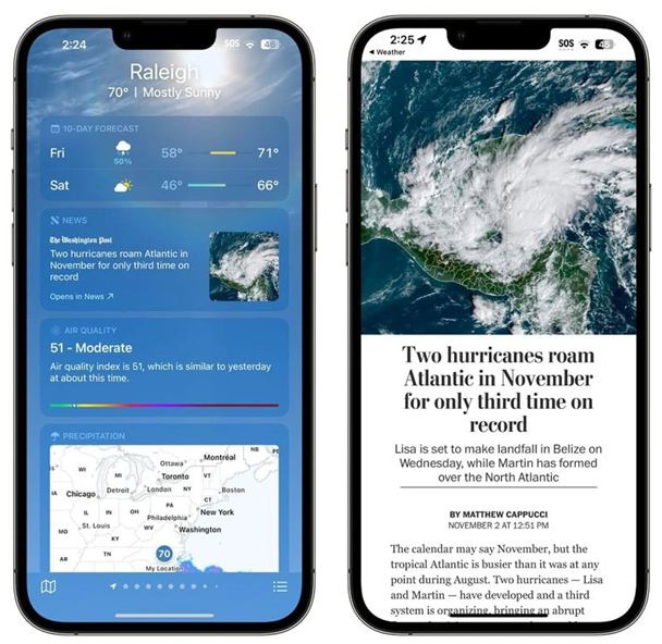 偃师苹果14维修分享iPhone 14手机如何看天气时顺带看新闻 