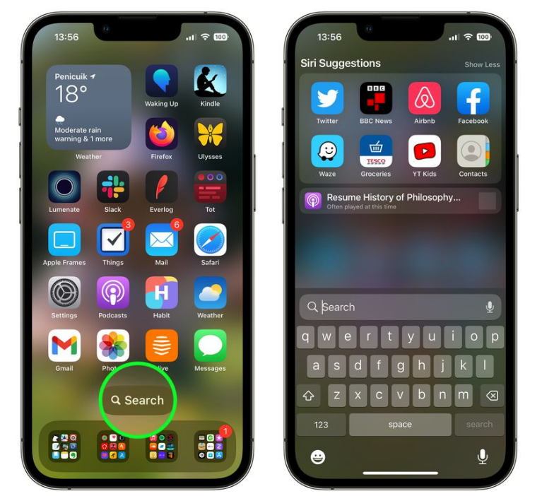 偃师苹果手机维修分享升级到 iOS 16 后，如何删除主屏幕上的搜索按钮 