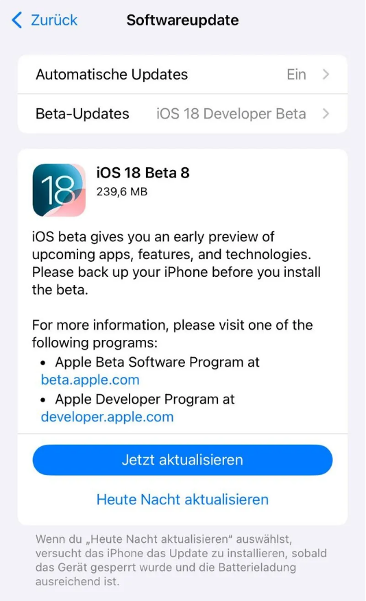 偃师苹果手机维修分享苹果 iOS / iPadOS 18 开发者预览版 Beta 8 发布 